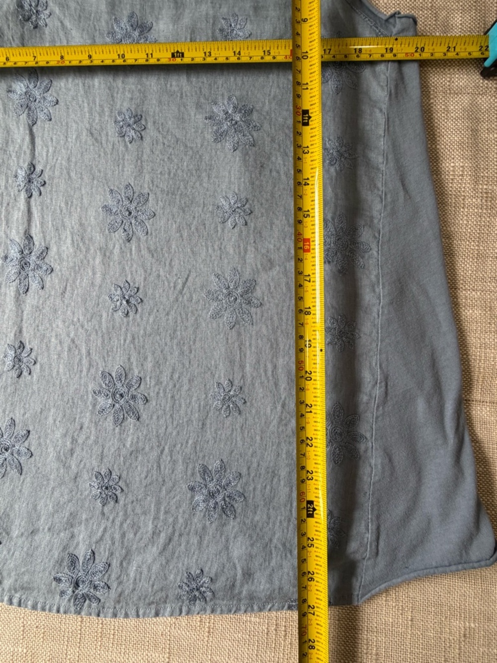 Italian Linen Cotton Blend Blue Floral Embroidery Boho Sleeveless Top-Sz-XL - Picture 16 of 16
